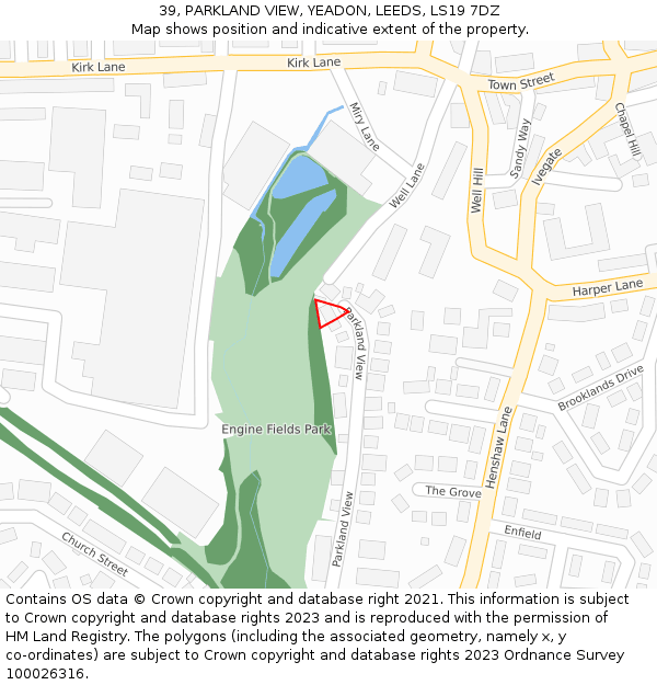 39, PARKLAND VIEW, YEADON, LEEDS, LS19 7DZ: Location map and indicative extent of plot