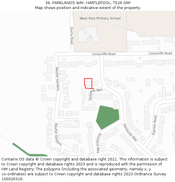 39, PARKLANDS WAY, HARTLEPOOL, TS26 0AP: Location map and indicative extent of plot