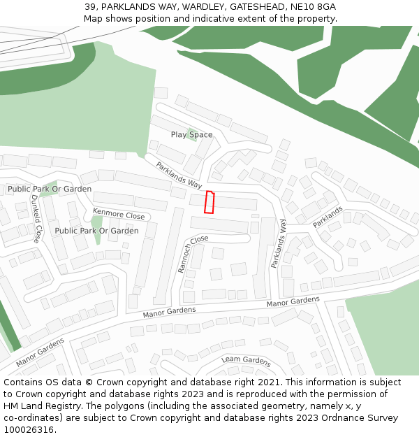 39, PARKLANDS WAY, WARDLEY, GATESHEAD, NE10 8GA: Location map and indicative extent of plot