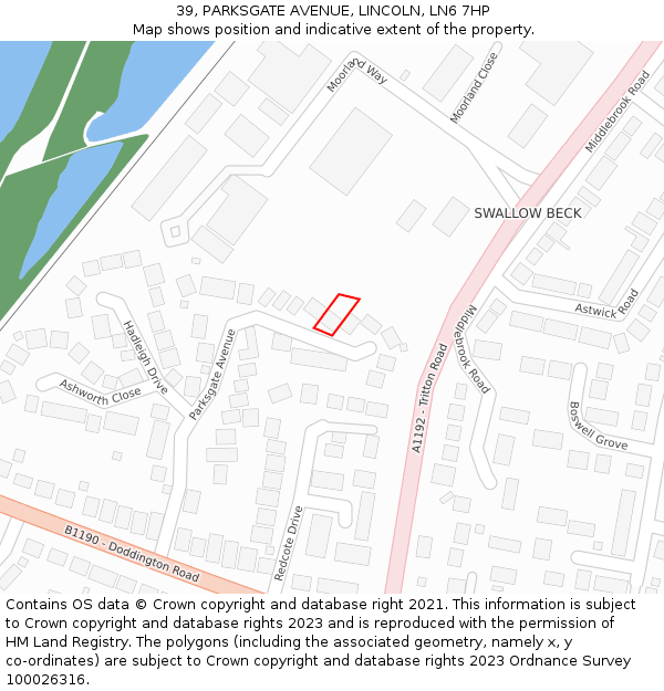39, PARKSGATE AVENUE, LINCOLN, LN6 7HP: Location map and indicative extent of plot