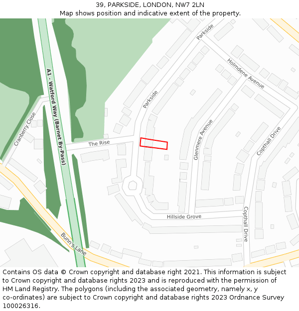 39, PARKSIDE, LONDON, NW7 2LN: Location map and indicative extent of plot