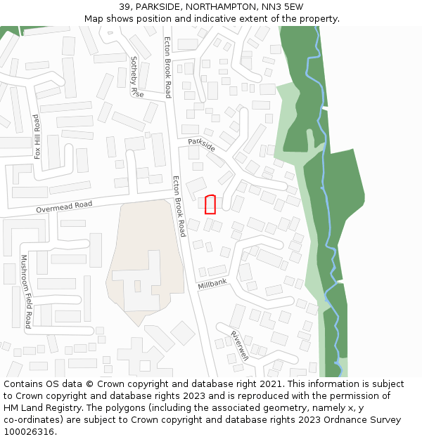 39, PARKSIDE, NORTHAMPTON, NN3 5EW: Location map and indicative extent of plot