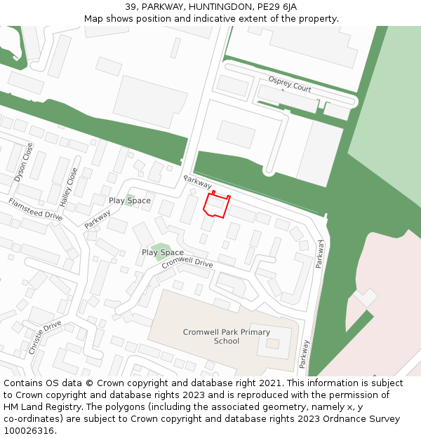 39, PARKWAY, HUNTINGDON, PE29 6JA: Location map and indicative extent of plot