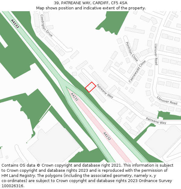 39, PATREANE WAY, CARDIFF, CF5 4SA: Location map and indicative extent of plot