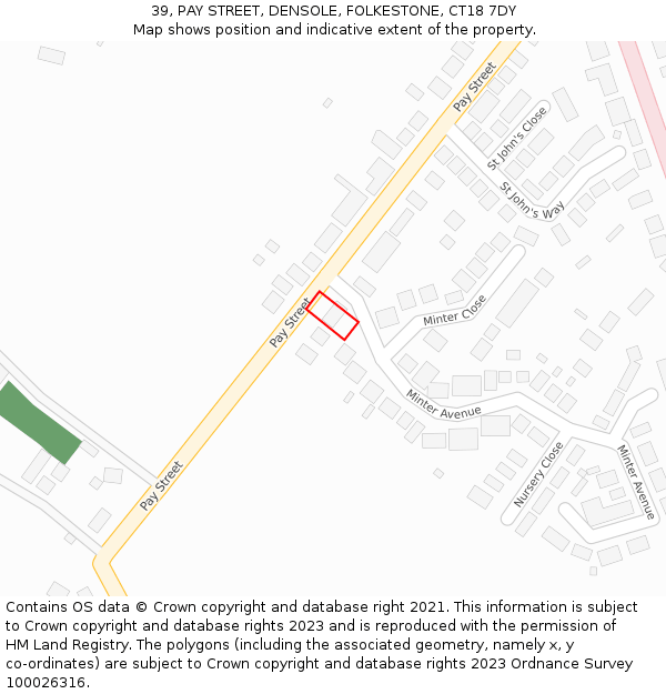 39, PAY STREET, DENSOLE, FOLKESTONE, CT18 7DY: Location map and indicative extent of plot