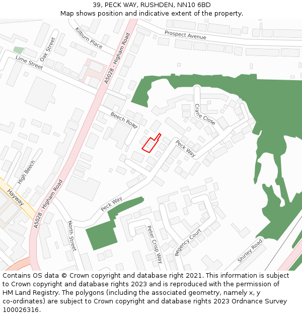 39, PECK WAY, RUSHDEN, NN10 6BD: Location map and indicative extent of plot