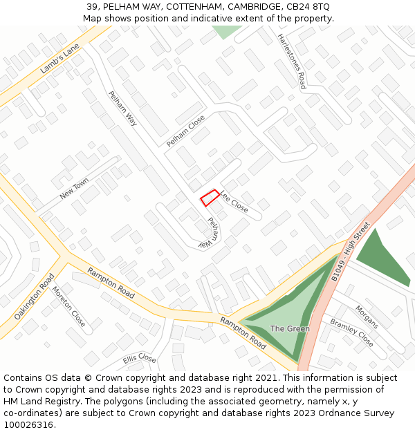 39, PELHAM WAY, COTTENHAM, CAMBRIDGE, CB24 8TQ: Location map and indicative extent of plot