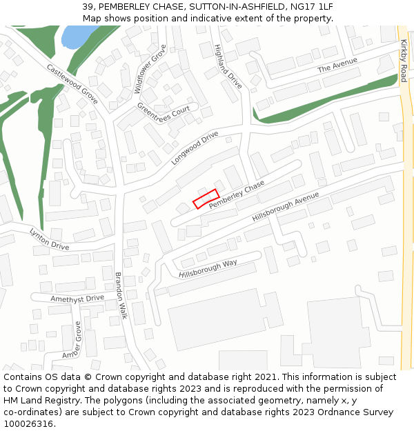 39, PEMBERLEY CHASE, SUTTON-IN-ASHFIELD, NG17 1LF: Location map and indicative extent of plot