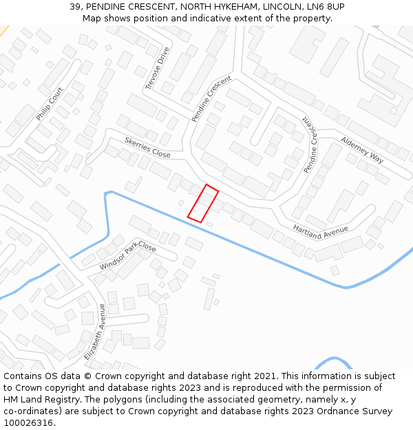 39, PENDINE CRESCENT, NORTH HYKEHAM, LINCOLN, LN6 8UP: Location map and indicative extent of plot