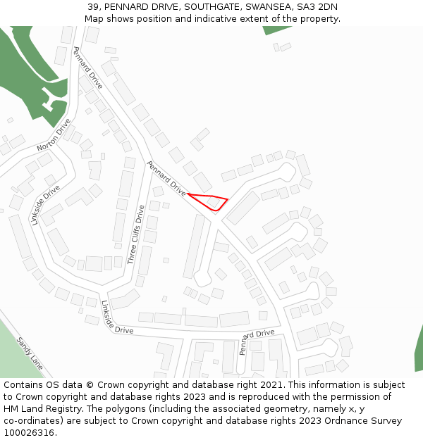 39, PENNARD DRIVE, SOUTHGATE, SWANSEA, SA3 2DN: Location map and indicative extent of plot