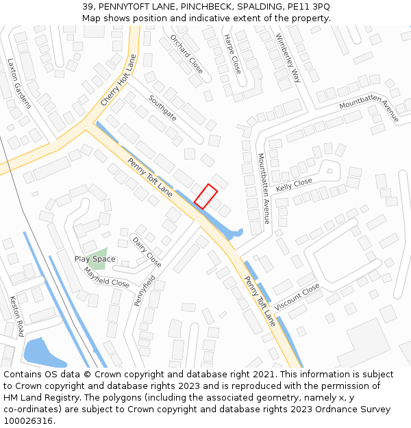 39, PENNYTOFT LANE, PINCHBECK, SPALDING, PE11 3PQ: Location map and indicative extent of plot