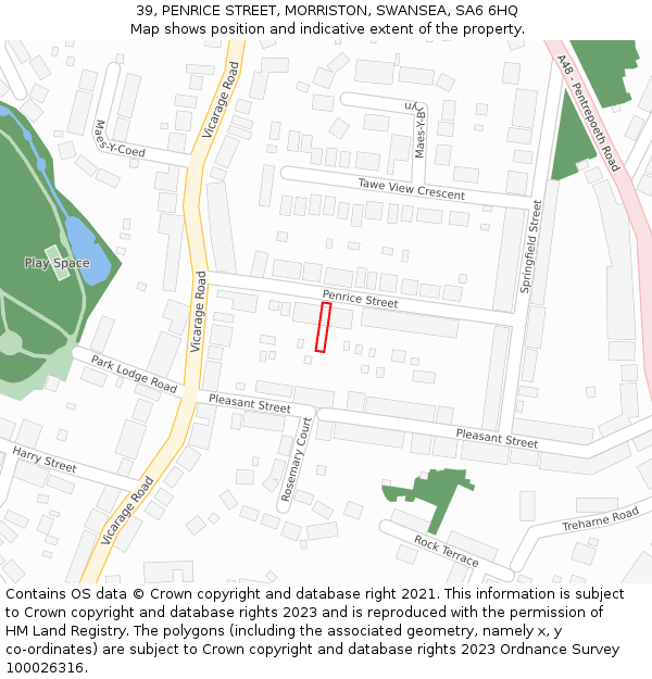 39, PENRICE STREET, MORRISTON, SWANSEA, SA6 6HQ: Location map and indicative extent of plot