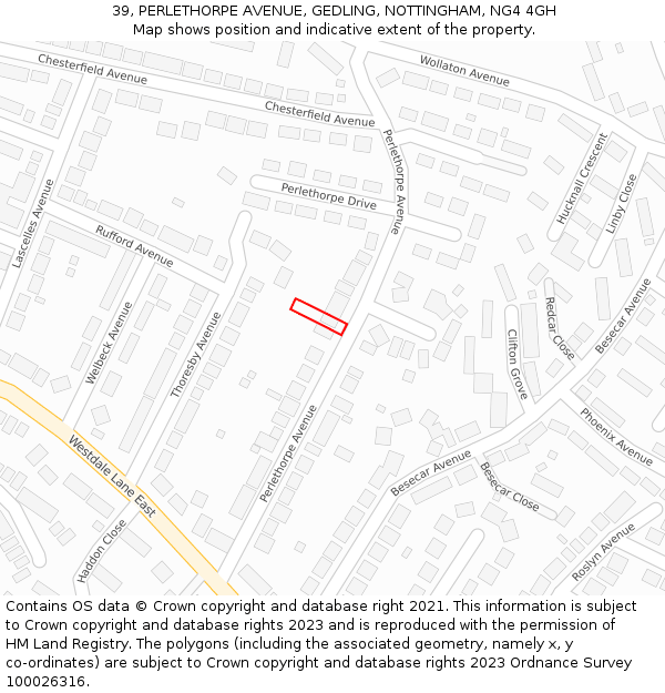 39, PERLETHORPE AVENUE, GEDLING, NOTTINGHAM, NG4 4GH: Location map and indicative extent of plot