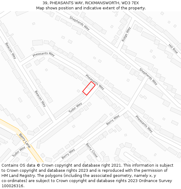 39, PHEASANTS WAY, RICKMANSWORTH, WD3 7EX: Location map and indicative extent of plot