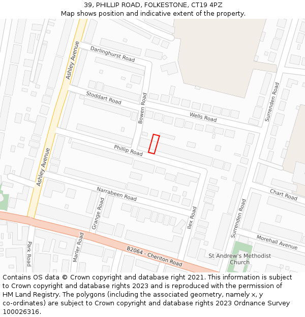 39, PHILLIP ROAD, FOLKESTONE, CT19 4PZ: Location map and indicative extent of plot