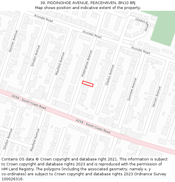 39, PIDDINGHOE AVENUE, PEACEHAVEN, BN10 8RJ: Location map and indicative extent of plot