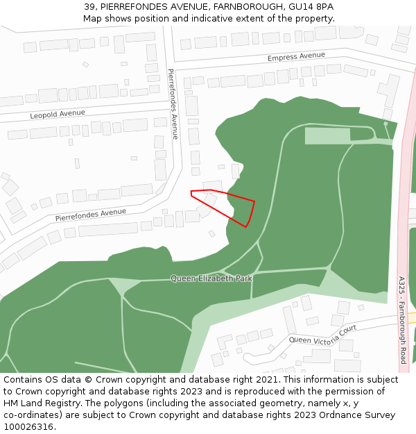 39, PIERREFONDES AVENUE, FARNBOROUGH, GU14 8PA: Location map and indicative extent of plot