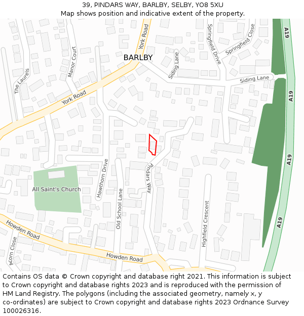 39, PINDARS WAY, BARLBY, SELBY, YO8 5XU: Location map and indicative extent of plot