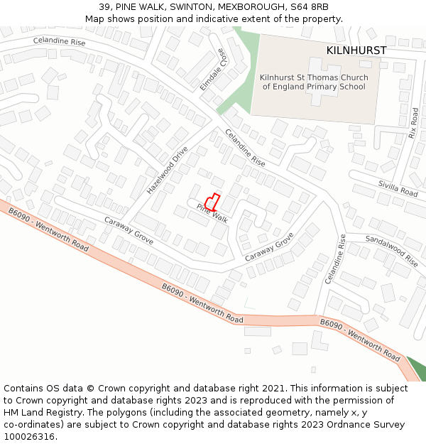 39, PINE WALK, SWINTON, MEXBOROUGH, S64 8RB: Location map and indicative extent of plot