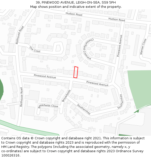 39, PINEWOOD AVENUE, LEIGH-ON-SEA, SS9 5PH: Location map and indicative extent of plot