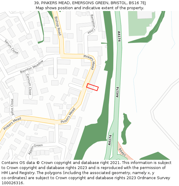 39, PINKERS MEAD, EMERSONS GREEN, BRISTOL, BS16 7EJ: Location map and indicative extent of plot