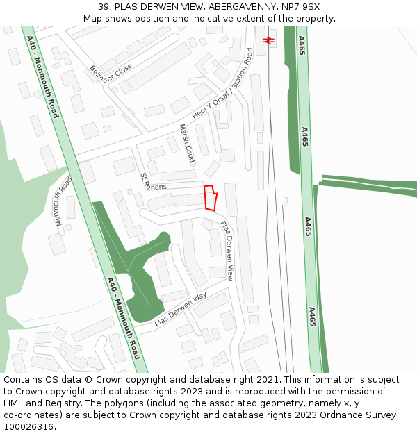 39, PLAS DERWEN VIEW, ABERGAVENNY, NP7 9SX: Location map and indicative extent of plot