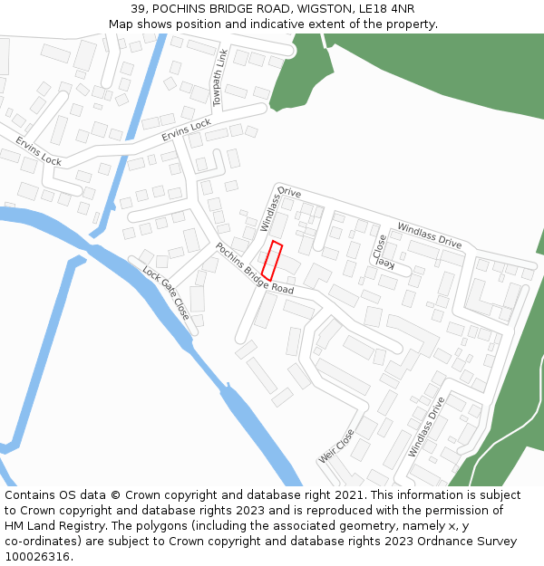 39, POCHINS BRIDGE ROAD, WIGSTON, LE18 4NR: Location map and indicative extent of plot