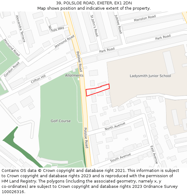 39, POLSLOE ROAD, EXETER, EX1 2DN: Location map and indicative extent of plot