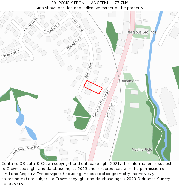 39, PONC Y FRON, LLANGEFNI, LL77 7NY: Location map and indicative extent of plot