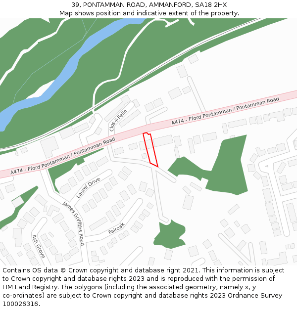 39, PONTAMMAN ROAD, AMMANFORD, SA18 2HX: Location map and indicative extent of plot