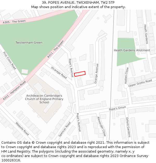 39, POPES AVENUE, TWICKENHAM, TW2 5TP: Location map and indicative extent of plot