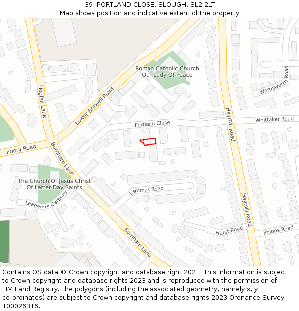 39, PORTLAND CLOSE, SLOUGH, SL2 2LT: Location map and indicative extent of plot