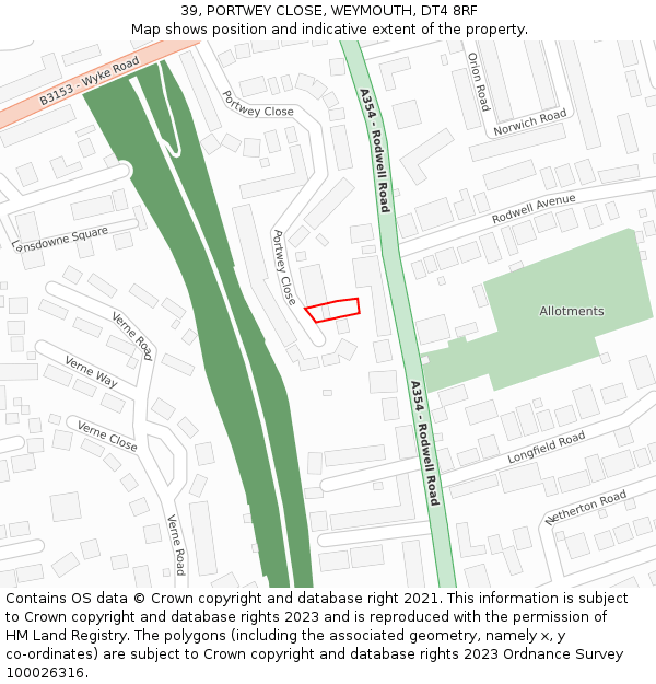 39, PORTWEY CLOSE, WEYMOUTH, DT4 8RF: Location map and indicative extent of plot