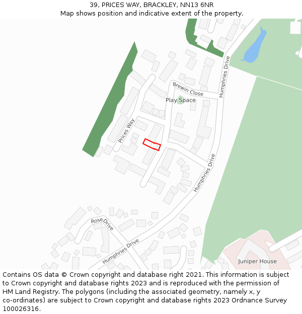 39, PRICES WAY, BRACKLEY, NN13 6NR: Location map and indicative extent of plot