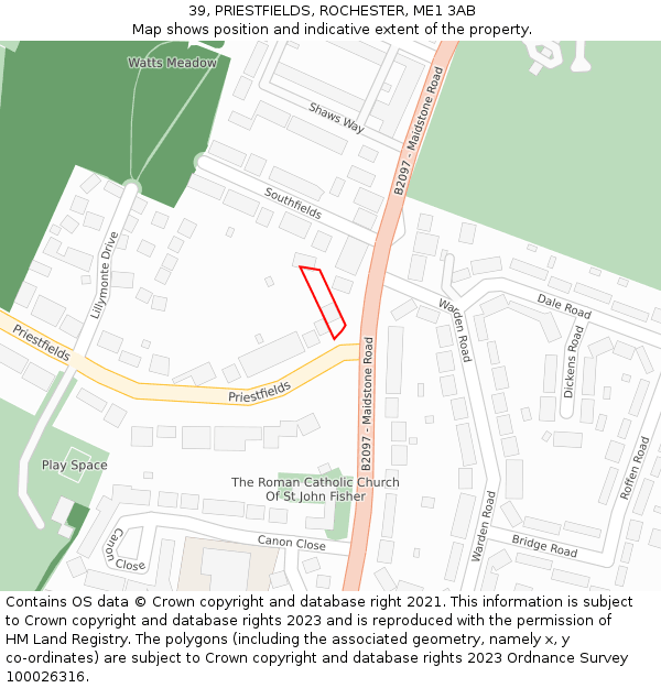 39, PRIESTFIELDS, ROCHESTER, ME1 3AB: Location map and indicative extent of plot