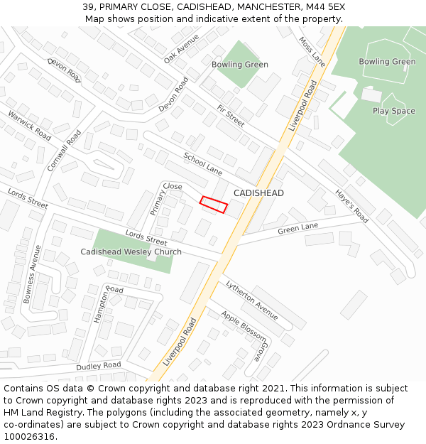 39, PRIMARY CLOSE, CADISHEAD, MANCHESTER, M44 5EX: Location map and indicative extent of plot