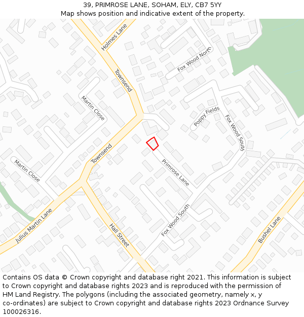 39, PRIMROSE LANE, SOHAM, ELY, CB7 5YY: Location map and indicative extent of plot