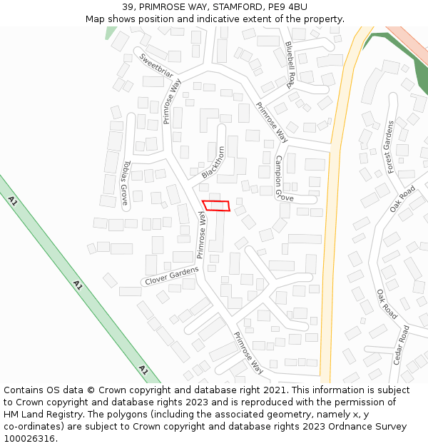 39, PRIMROSE WAY, STAMFORD, PE9 4BU: Location map and indicative extent of plot