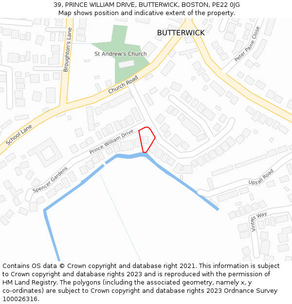 39, PRINCE WILLIAM DRIVE, BUTTERWICK, BOSTON, PE22 0JG: Location map and indicative extent of plot