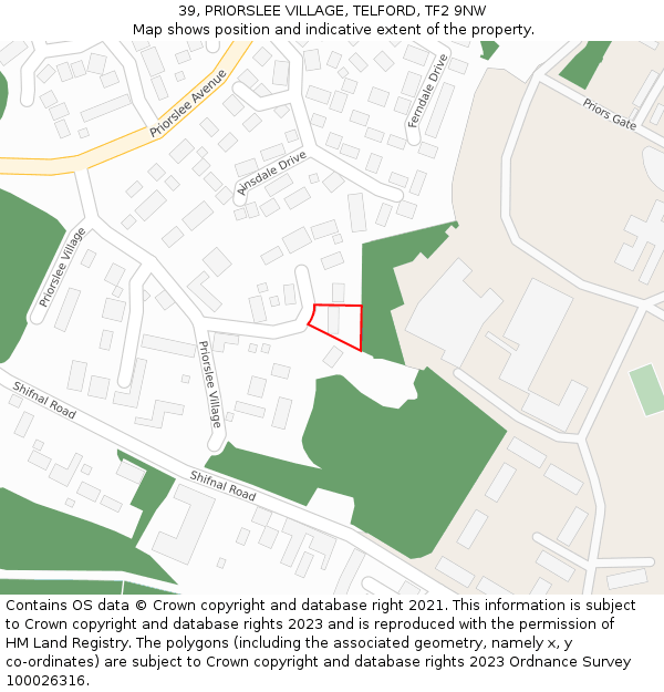 39, PRIORSLEE VILLAGE, TELFORD, TF2 9NW: Location map and indicative extent of plot