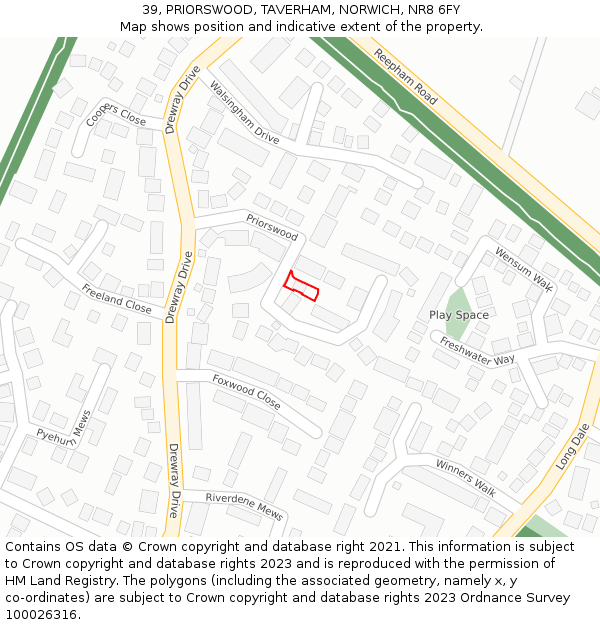 39, PRIORSWOOD, TAVERHAM, NORWICH, NR8 6FY: Location map and indicative extent of plot