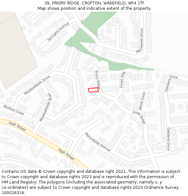 39, PRIORY RIDGE, CROFTON, WAKEFIELD, WF4 1TF: Location map and indicative extent of plot