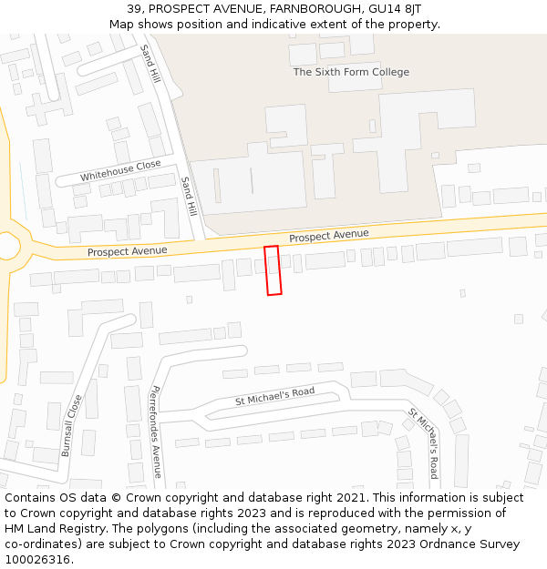 39, PROSPECT AVENUE, FARNBOROUGH, GU14 8JT: Location map and indicative extent of plot