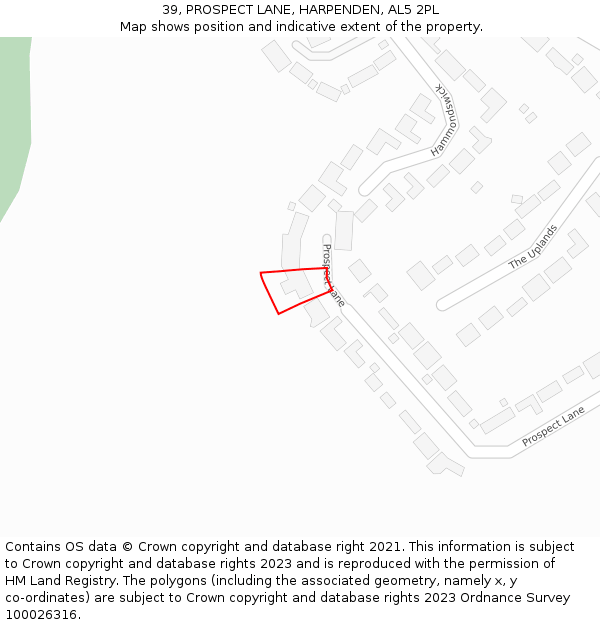 39, PROSPECT LANE, HARPENDEN, AL5 2PL: Location map and indicative extent of plot