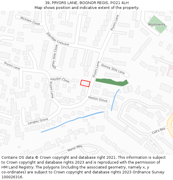 39, PRYORS LANE, BOGNOR REGIS, PO21 4LH: Location map and indicative extent of plot