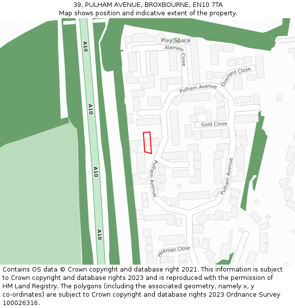 39, PULHAM AVENUE, BROXBOURNE, EN10 7TA: Location map and indicative extent of plot