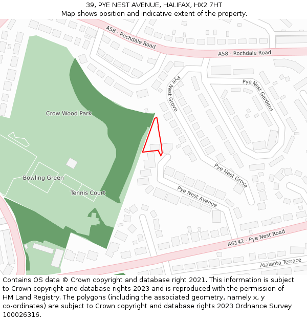 39, PYE NEST AVENUE, HALIFAX, HX2 7HT: Location map and indicative extent of plot