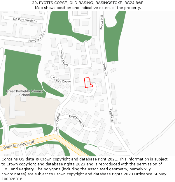 39, PYOTTS COPSE, OLD BASING, BASINGSTOKE, RG24 8WE: Location map and indicative extent of plot
