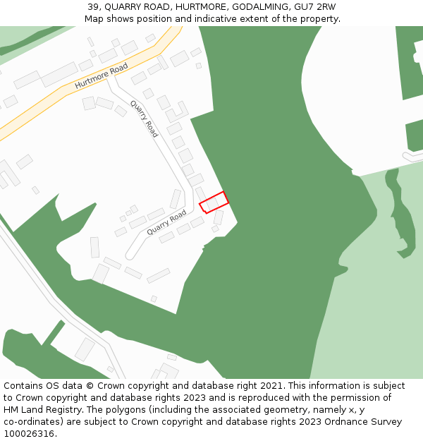 39, QUARRY ROAD, HURTMORE, GODALMING, GU7 2RW: Location map and indicative extent of plot