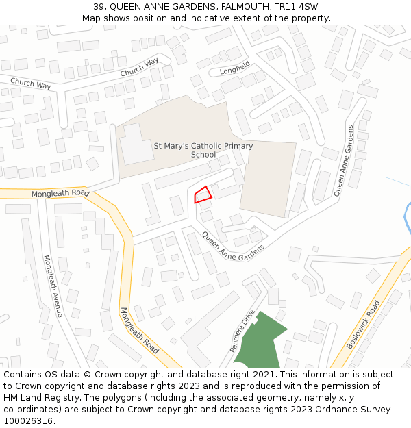 39, QUEEN ANNE GARDENS, FALMOUTH, TR11 4SW: Location map and indicative extent of plot